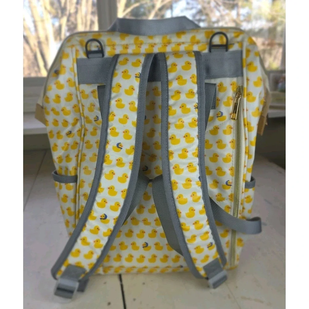 Yellow Rubber Duck Print Washable Waterproof Backpack Diaper Bag Travel - Picture 3 of 15